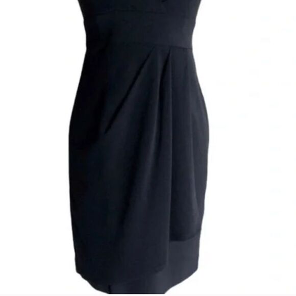 MAGGY LONDON Black Studded Faux Wrap Front Fitted Dress Size 4P - Picture 2 of 7